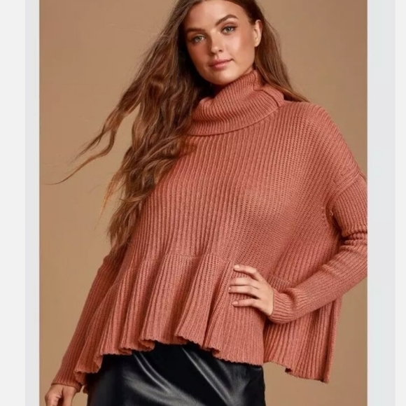 Free People Rusty Rose Cake Ruffled Sweater sz L - Picture 1 of 5